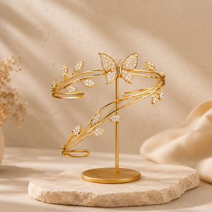 Anarta Exim Butterfly Leaf Arm Cuff <b>Bracelet</b> <b>Gold</b> Crystal Upper Arm <b>Adjustable</b> Boho Armlet Channel Set Elegant Statement Jewelry - Product Image 1