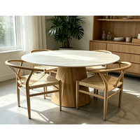Table à manger ronde en marbre blanc au design moderne avec base en bois pour 6 personnes - Prix de gros