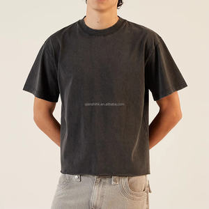 Fabricante de camisas recortadas negras lavadas para hombre, Camiseta de algodón pesado de lujo con estampado de camisetas de diseñador de gran tamaño Vintage personalizadas - Product Image 2