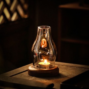 Retro Simple Bamboo Base Glass Teahouse Candlestick Table Light Luxury Romantic Decoration <strong>Windproof</strong> Glass <strong>Candle</strong> <strong>Holder</strong> - Product Image 2