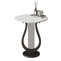 Table d'appoint créative en forme d'harpe, base noire, petite table basse de salon, petite table ronde de chevet style luxe léger