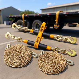 ชุดโซ่รัดของแบบมีตัวล็อค D0100HAD1RU ขนาด 3/8-1/2 นิ้ว ทำจากเหล็ก รับน้ำหนักได้ 12000 ปอนด์ พร้อมตะขอรูปตัว J สำหรับรถพ่วงพื้นเรียบ - Product Image 2