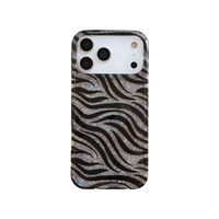 Nouvelle coque de téléphone IMD intégrale à motif zèbre noir avec paillettes et sequins, compatible iPhone 16 Pro Max, 17, 14/15