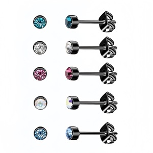 <b>Titanium</b> Alloy Zircon <b>Stud</b> Earrings Butterfly Clasp Minimalist Pierced Jewelry Set Gift for Women - Product Image 1