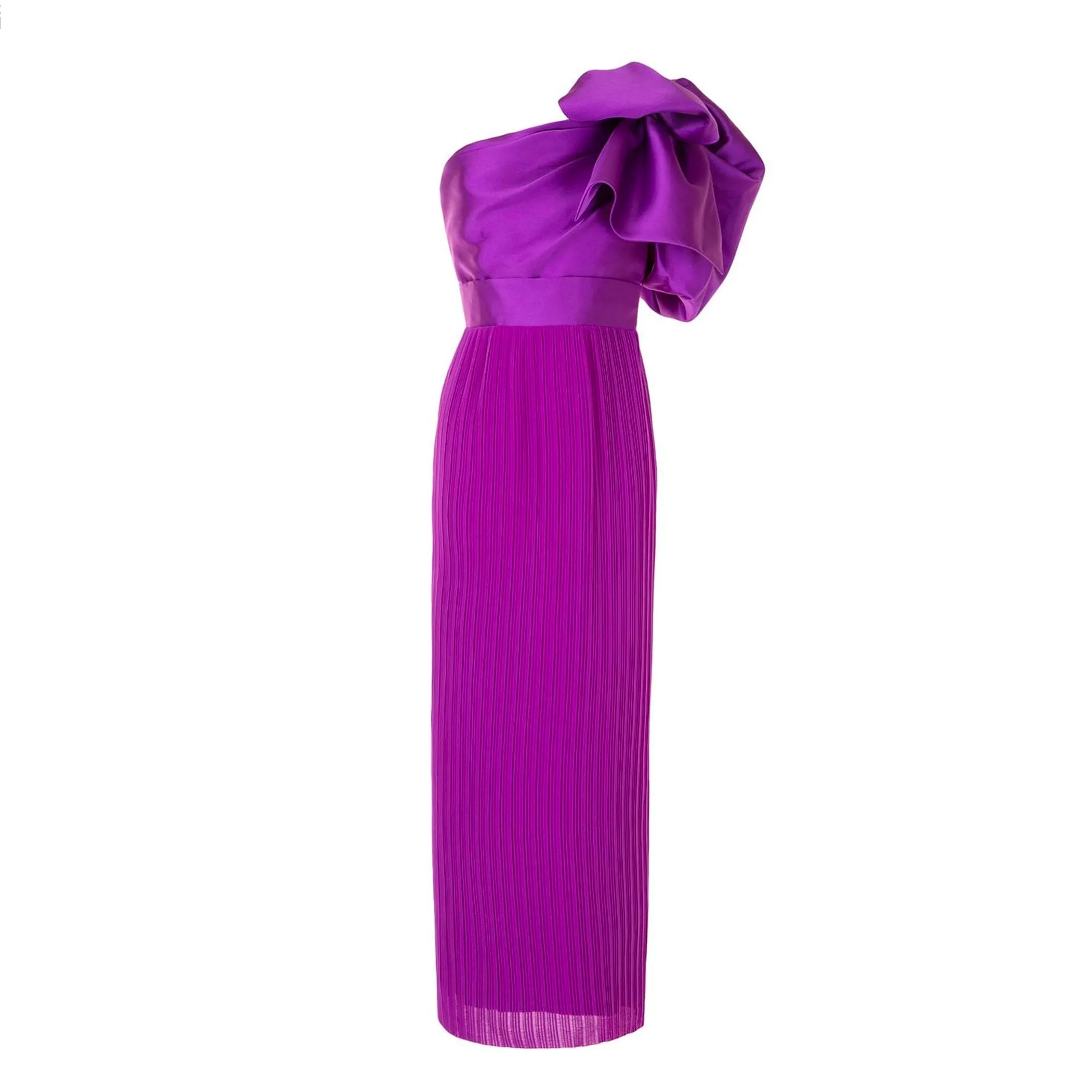 Gaun malam Maxi panjang satu bahu produk tren mode 2024 gaun malam pengiring pengantin ungu berlipat elegan