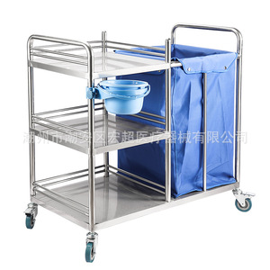 Chariot à déchets en acier inoxydable, chariot d'exercice matinal, chariot infirmier à trois niveaux, chariot de nettoyage pour déchets et linge de salle d'opération - Product Image 4