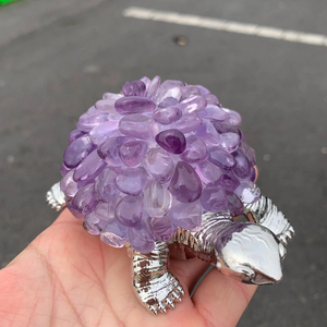 Venta al por mayor de tortugas de amatista natural, tortugas de plata hechas a mano con gemas, regalo único de tortuga de labradorita morada - Product Image 1