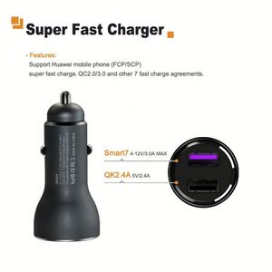 Chargeur de voiture 2 ports USB, chargeur <span class=keywords><strong>rapide</strong></span> QC 3.0 / 2.0 2.4A intelligent 3A pour Huawei, Samsung Galaxy S8 / <span class=keywords><strong>S7</strong></span> - Product Image 5