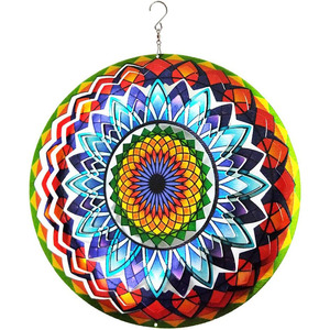 Mandala éolienne 3D, sculpture éolienne en métal découpé au laser, motif floral géométrique, décoration suspendue pour jardin, intérieur et extérieur - Product Image 1