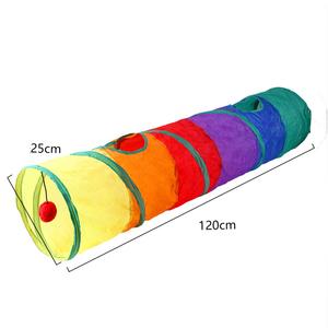 Jouets de tunnel pour chat écologiques arc-en-ciel, tubes pliables en polyester, jouets suspendus à cloche, parcours de ramper intérieur, fournitures pour animaux de compagnie, chat, chien - Product Image 5