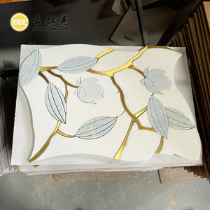 Populaire Argentinië Blauw Marmer Mix Messing Waterjet Bloem Mozaïek Tegel - Product Image 3