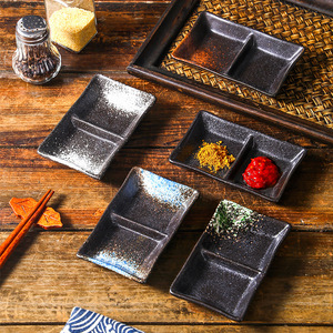 Plato de Salsa de Soja de Cerámica de Diseño Japonés Ecológico Personalizado, Forma Rectangular, Dos Compartimentos, Plato Japonés de Porcelana con Doble Compartimento - Product Image 2