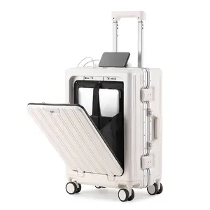 Nhà máy sản xuất Carry-on ABS PC vali hành lý với túi phía trước USB sạc cổng Spinner Xe đẩy cho hành lý với TSA ổ khóa