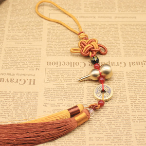 Guo Peng <b>Copper</b> Gourd Pendant With Five Emperor <b>Coins</b> Car Ornament Interior Decoration Amulet Chinese Tradition Style - Product Image 2