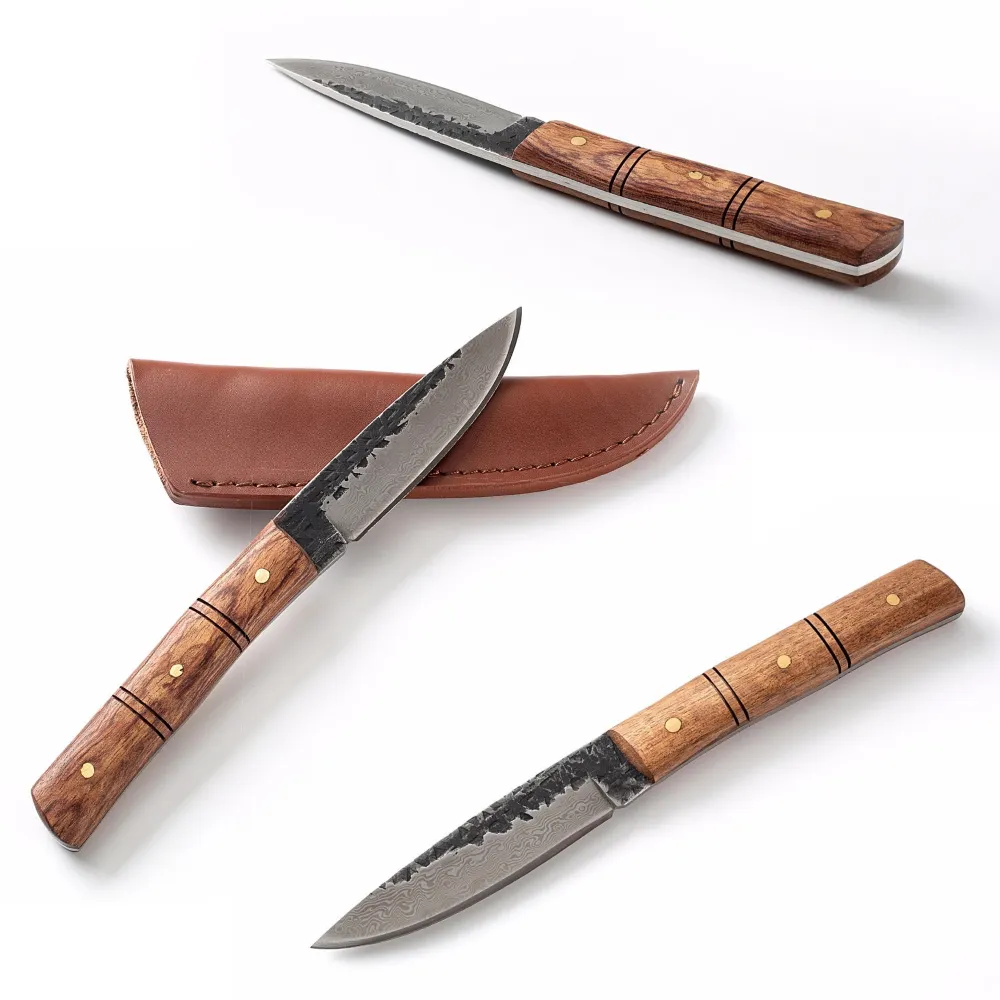 Damascus Hunting Knife Hand Forged Outdoor Equipment Handmade Pocket Knife Survival Straight Knife Fixed Blade Rosewood Handle