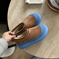 Sepatu Bot Pendek All-in-one Langsung dari Pabrik dengan Sol Tebal Berlapis Bulu Domba Hangat untuk Musim Dingin Baru, Berlapis Bulu Wol, Kulit Ringan, Unisex