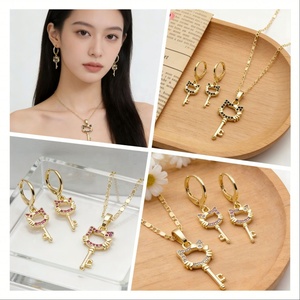 Nouveaux ensembles élégants de bijoux de mariage en or plaqué pour femmes, avec boucles d'oreilles et colliers en zircon cubique - Product Image 1