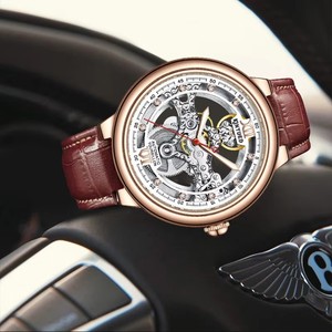 Drop Shipping KINYUEDJ-143 Men's <b>Automatic</b> Mechanical <b>Watch</b> Leather Strap <b>Skeleton</b> Dial Water Resistant 3BAR Luxury Fashion - Product Image 3