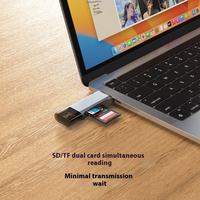 Lecteur de cartes multifonction USB3.0 haute vitesse, coque en aluminium, USB type C double port, lecteur de cartes mémoire SD TF pour mobile et PC