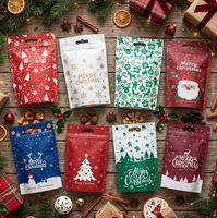 Pochette à fermeture éclair Joyeux Noël avec trou de suspension, sac cadeau festif en plastique pour emballage de bonbons, snacks et biscuits de fêtes