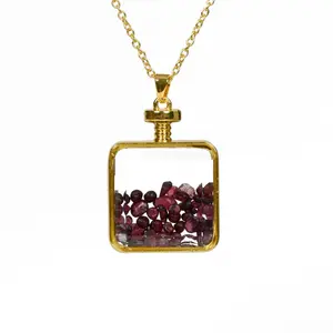 Multi cor opcional com pedra britada bloco rosa cristal minimalista personalidade colar pingente circular