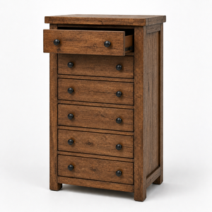 Brown Solid Cherry Wood Dresser P2 Particleboard + MDF Melamine 80x42x115 cm <b>Framed</b> Double Handles Five Drawers Cabinet - Product Image 2