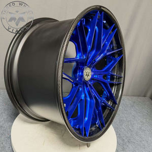 Jantes forgées personnalisables en fibre de carbone bleues pour voitures, 17-24 pouces, 8J-12J, compatibles avec Toyota Supra, <span class=keywords><strong>Ford</strong></span> <span class=keywords><strong>Mustang</strong></span>, PCD CB personnalisé - Product Image 4