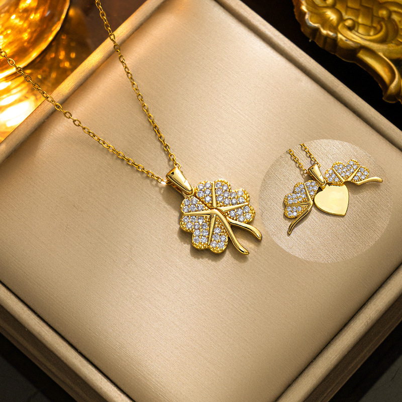 gold open close four-leaf clover