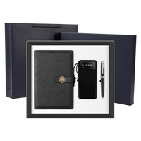 Logo personnalisé 3-en-1 Ensemble cadeau promotionnel pour bureau d'entreprise Banque d'alimentation en métal pour stylo d'entreprise Cahier ordinaire-pour événements d'entreprise