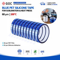Cinta de Silicona PET Azul de 0.06mm, Cinta de Transferencia de Calor de Alta Temperatura para Sublimación, Impresión de Tazas y Vasos