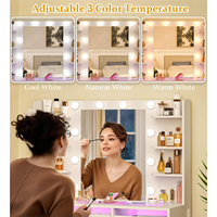 Table de maquillage moderne et tendance en bois de style européen avec lumières LED à changement de couleur et musique Bluetooth pour les grossistes