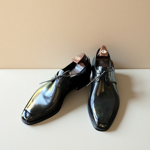 Chaussures pour hommes artisanales, style <span class=keywords><strong>Derby</strong></span> simple, semelle en cuir Goodyear, bout carré, pour affaires, cérémonies et mariages, en cuir <span class=keywords><strong>de</strong></span> veau français - Product Image 1