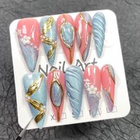 Ongles à presser en acrylique couleur marron automne, amande, ambre, avec motifs floraux 3D dorés et pois roses, réutilisables, faux ongles artificiels pour l'automne