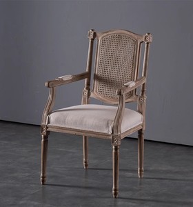 Kursi Makan kain antik Perancis, sandaran kursi belajar kamar tidur restoran gaya Amerika terbuat dari kayu padat rotan - Product Image 5
