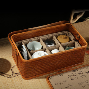 Handmade <b>Bamboo</b> Woven Basket Rectangle With Lid Storage Box For Tea Set Food <b>Container</b> Multifunctional Neatening Use - Product Image 2
