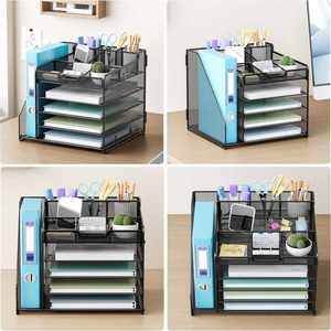5-Tier Metal Mesh Desk Organizer with 1 <b>File</b> Holder & 7 Flexible Dividers Customized Logo Black for Office & Home - Product Image 4