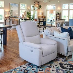 เก้าอี้ปรับเอนไฟฟ้าทันสมัย สีขาว ดีไซน์ไขว้หลัง โครงไม้หุ้มผ้า สำหรับห้องนั่งเล่น ปรับเอนได้ - Product Image 1