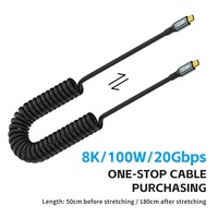 Cable USB de Alta Velocidad de 20 Gbps, 8K 60 Hz, En Espiral, PD de 100 W, Carga Rápida, Ángulo Recto, Tipo C, USB 3.2 Gen2, Cable de Datos con Todas las Funciones
