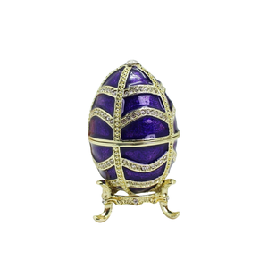 SHINNYGIFTS Vintage rayé oeuf de pâques articulé émaillé bibelot boîte moderne ovale Fabergé oeuf peint à la main Figurine de collection - Product Image 1