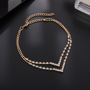 क्रॉस-बॉर्डर नए वी-आकार के ट्रेंडी मिश्र धातु सोने की प्लेटेड टखट राइनस्टान क्लैव सरल बहु-परत गर्मियों समुद्र तट महिलाओं के ए 035 - Product Image 3