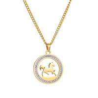 Collier Pendentif Cheval en Acier Inoxydable Forme Ronde avec Zircon, Design Mode Bijoux Animaux