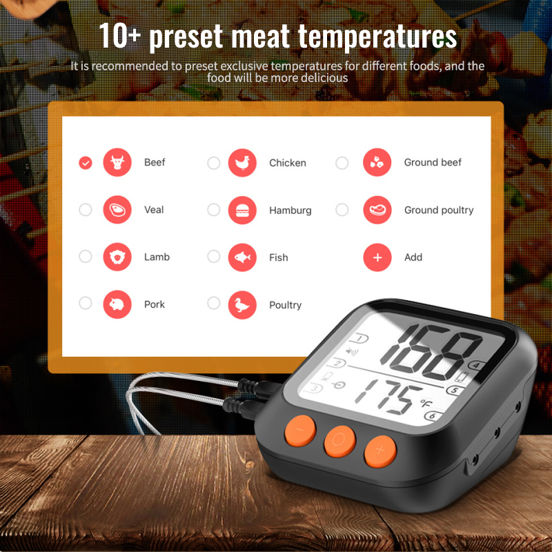 HIMOJO Tuya Wifi Smart BBQ Barbecue Grill Meat Thermometer Smart Life APP Probe Type Water Temperature Measurement