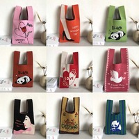 Landfond nouveau Design rétro coloré tricoté sac à main dames filles dessin animé motif tricot pliable sacs fourre-tout
