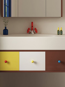 Meuble de salle de bain mural avec vasque intégrée en pierre de roche colorée à blocs de couleur, miroir lumineux intelligent et éclairage intégré - Product Image 3