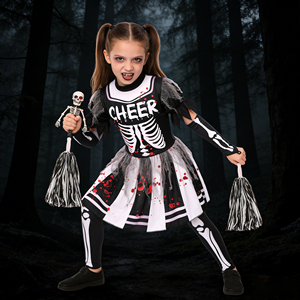 Disfraz de Halloween para Niñas, Disfraz de <span class=keywords><strong>Animadora</strong></span> Zombi, Estampado de Huesos de Esqueleto y Sangre, con Pompones para Niñas - Product Image 2
