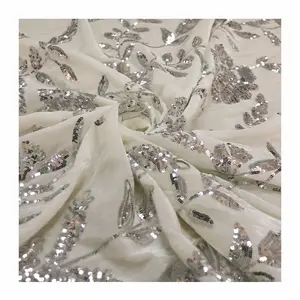 قماش مخملي حريري مطرز بالترتر عالي الجودة من الدانتيل لفستان الزفاف النسائي