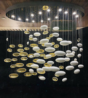 Projet de décoration d'intérieur Hôtel Villa Club Plafonnier Haut Doré Oeuf Blanc Créatif Grand Lustre en Verre pour Escalier Hall