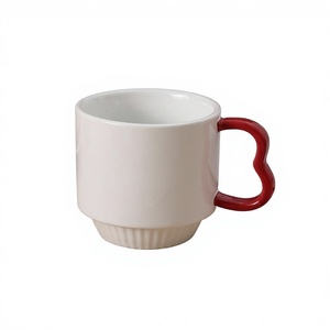 Customized Porcelain Stacked Cup <b>Set</b> High-End Red Mug Couple's Classic Light Luxury High Temperature Resistant <b>Microwave</b> Safe - Product Image 6
