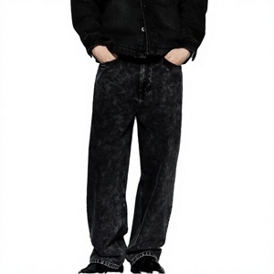Jean en denim stretch fuselé pour homme, coupe droite, noir, effet usé, taille mi-haute, respirant, écologique, hiver, automne, été - Product Image 3