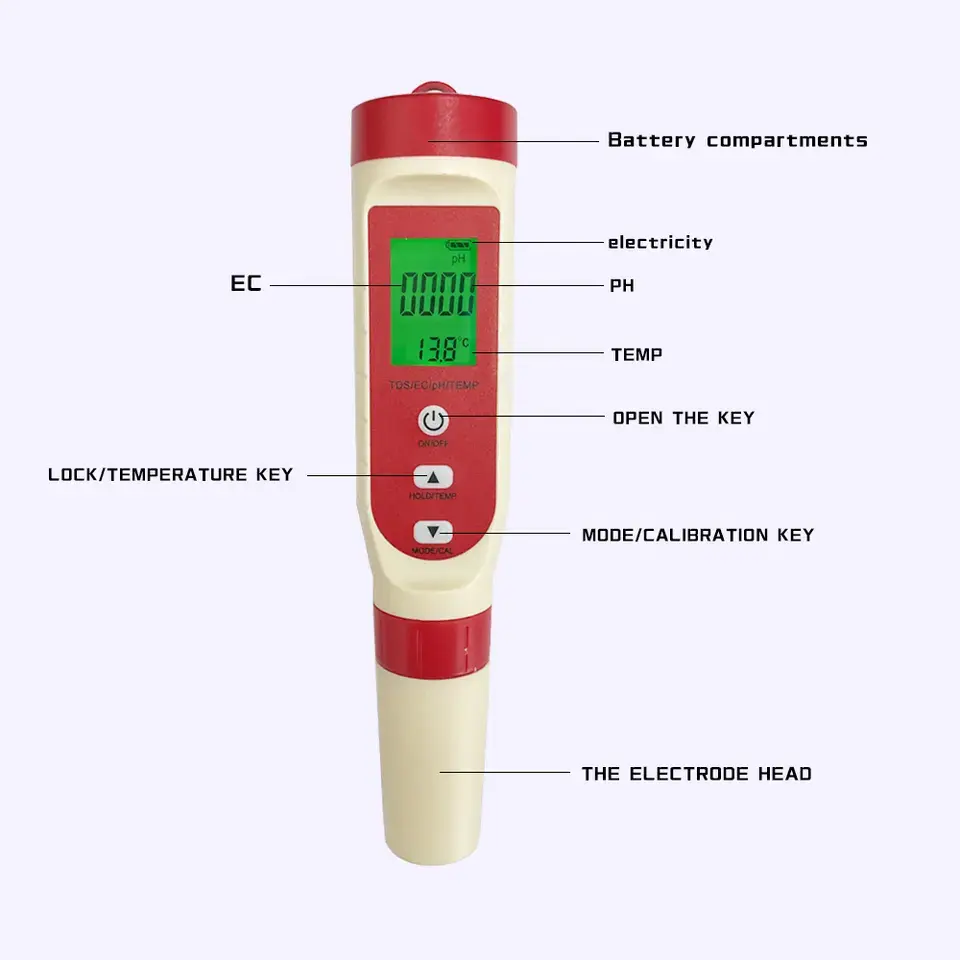 Fornitura di fabbrica grande penna per Test di qualità dell'acqua LCD, 4 in 1 Test penna Tds/ec/ph/temp Meter